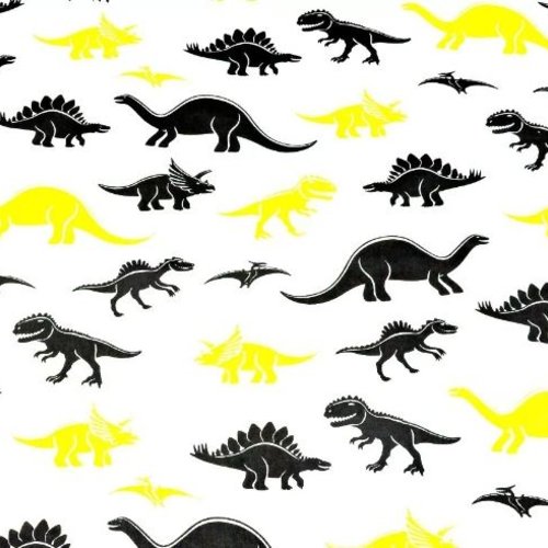 Coupon tissu dinosaures noir et jaune 50x80cm