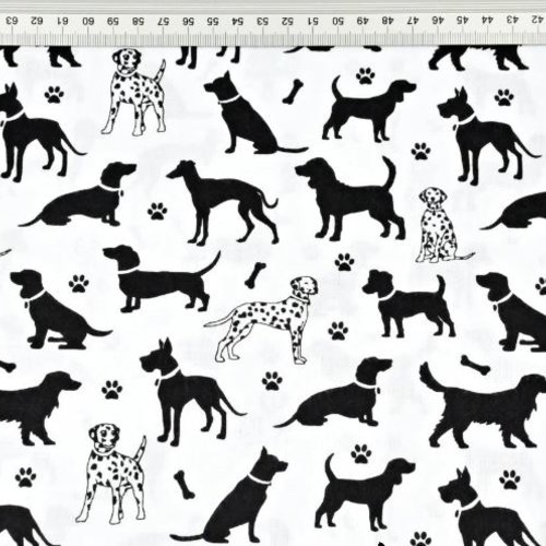 Coupon tissu chiens noir et blanc 50x80 cm