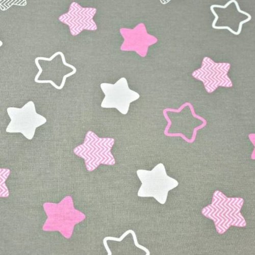Tissu étoiles  gris, blanc et rose  50x70 cm