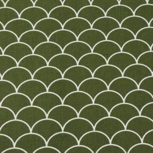 Tissu coton éventails vert kaki  50x70 cm