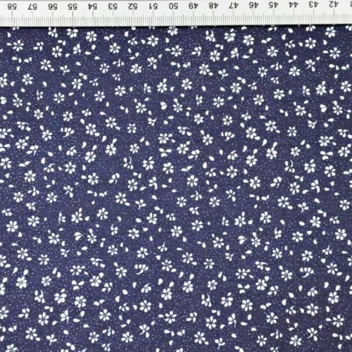 Coupon tissu fleurs bleu marine 50x70 cm