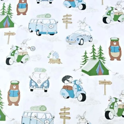 Coupon tissu animaux camping en forêt 50x80 cm