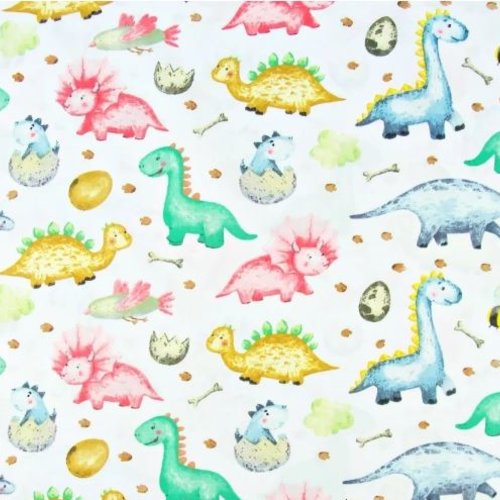 Tissu coton dinosaures multicolores 50x80cm