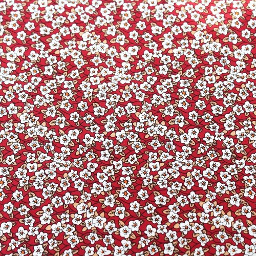 Coupon tissu  50x70 cm style liberty rouge et blanc