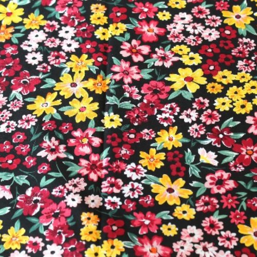 Coupon tissu  50x74 cm fleurs multicolores