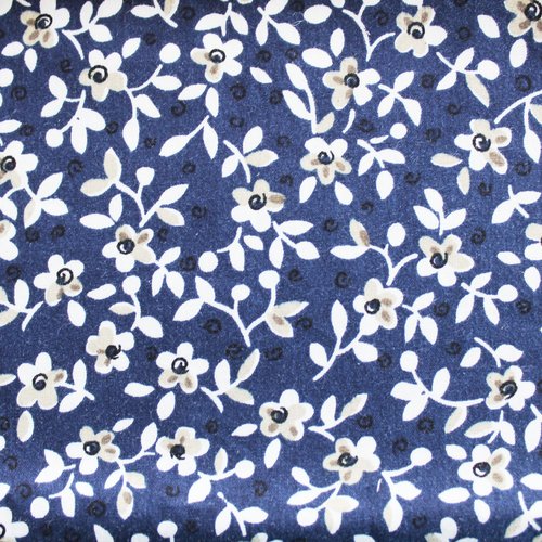 Coupon tissu  coton fleurs bleu et blanc 50x70cm