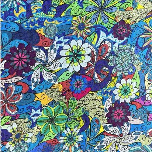 Coupon tissu coton fleurs multicolores 50x68cm