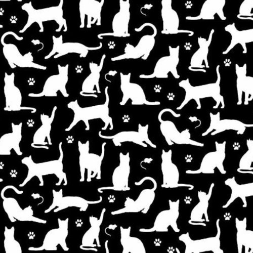 Tissu enfant chats noir et blanc 47x80 cm