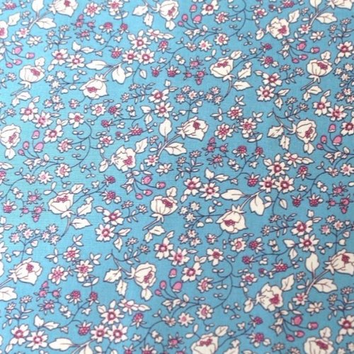 Tissu coton liberty mauve, bleu et blanc 50x72cm