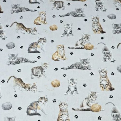 Coupon tissu enfant chat gris clair 50x80 cm