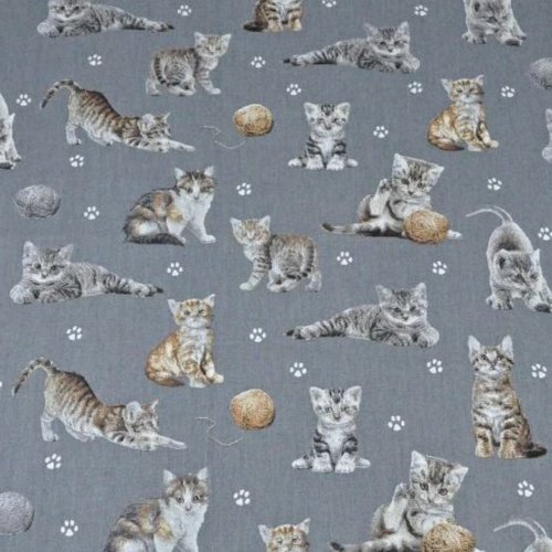 Coupon tissu enfant chat gris foncé 50x80 cm