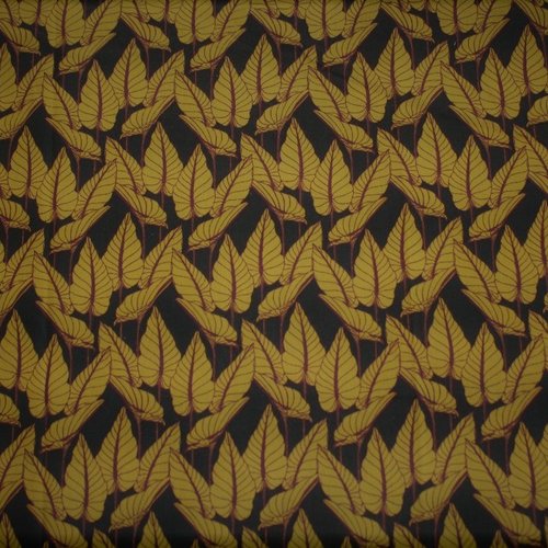 Tissu coton  feuilles moutarde et noir 55x72 cm