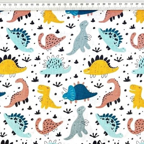 Tissu coton dinosaures multicolores 50x80cm
