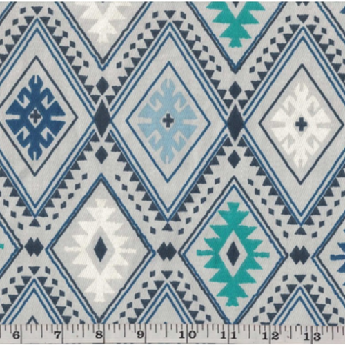Tissu enduit turquoise, bleu et blanc 50x77 cm