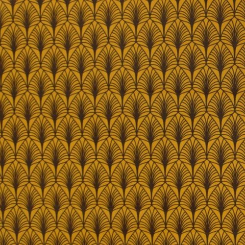 Tissu feuilles moutarde et marron 50x80 cm