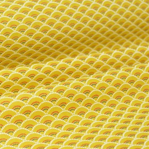 Tissu coton éventails jaune 45x75 cm