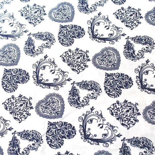 Tissu coton coeurs marine et blanc 50x79cm