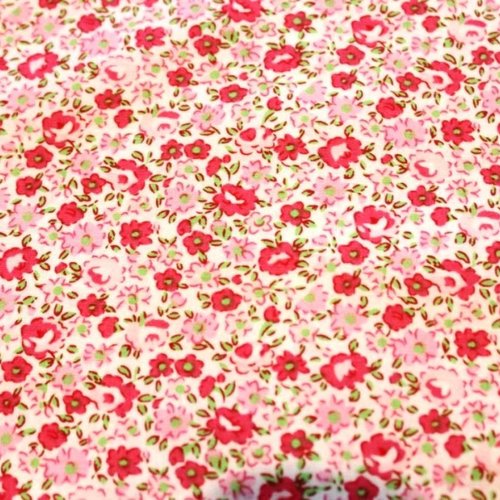 Tissu coton liberty fleurs rose et blanc 50x72cm
