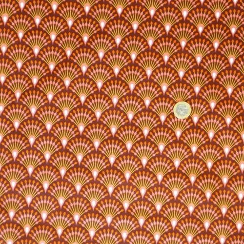 Tissu coton éventails terracotta 50x70 cm
