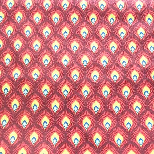 Tissu  coton  plumes rouge 50x80 cm
