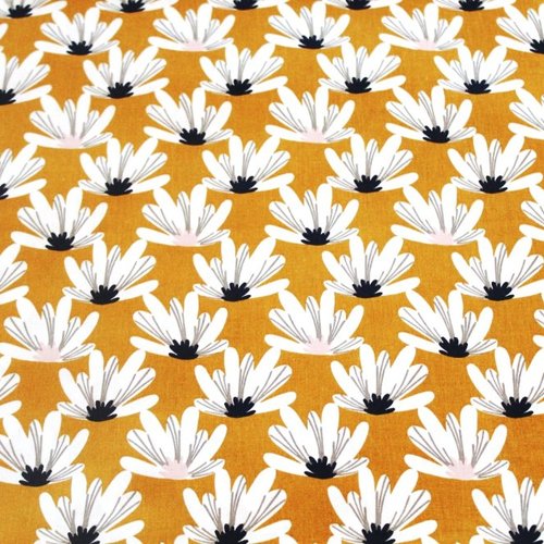 Tissu coton fleurs marguerites moutarde et blanc 50x75cm