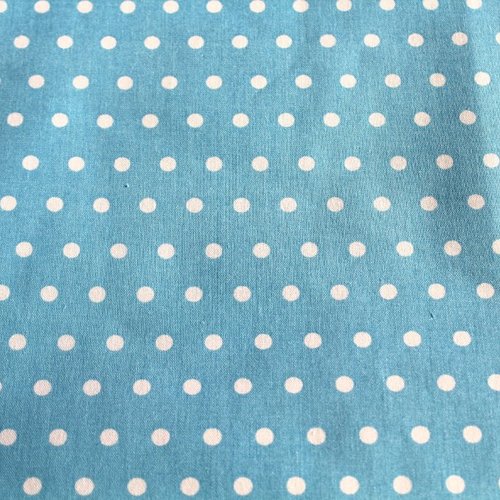 Tissu coton à pois bleu ciel et blanc 50x80 cm