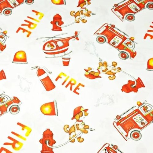 Tissu coton enfant pompiers 50x80 cm