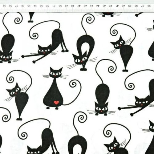Tissu coton enfant chats noir et blanc  50x80 cm