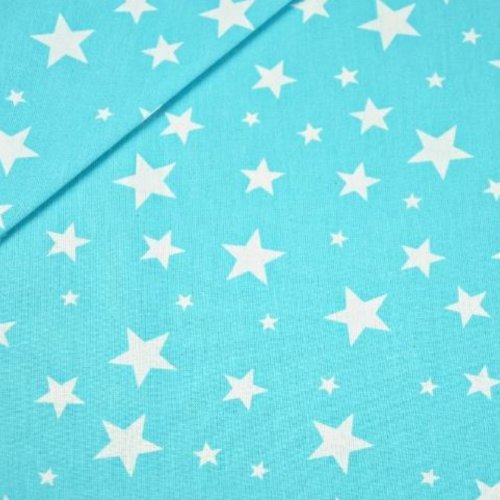 Tissu coton étoiles turquoises et blanc 50x70 cm
