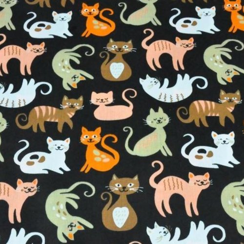 Tissu coton enfant chat noir et marron 50x80 cm