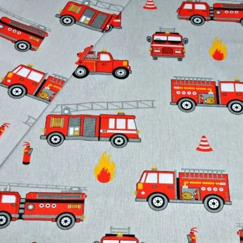 Tissu pompiers gris et rouge 50x80 cm