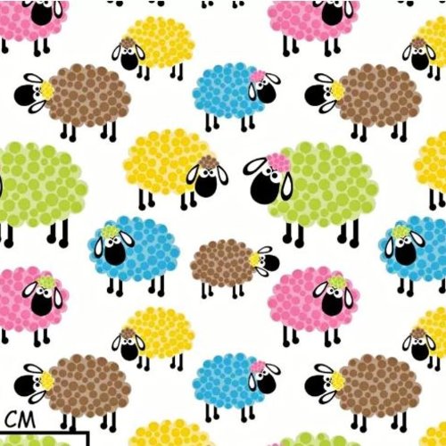 Tissu coton moutons multicolores 50x80cm