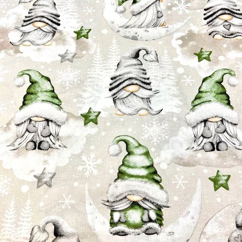 Tissu coton gnomes de noël 50x80cm