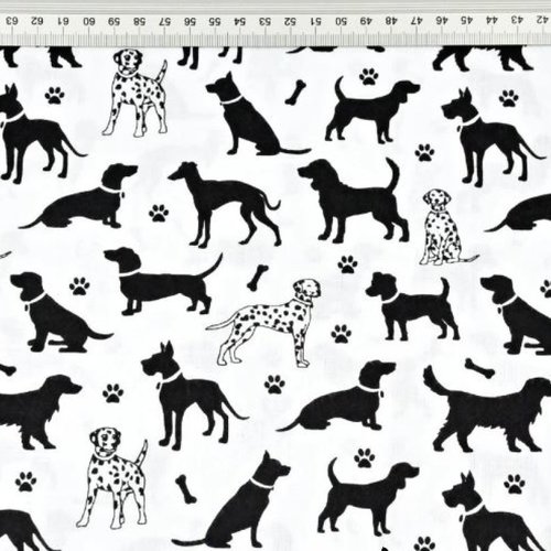 Tissu chiens noir et blanc 50x80 cm