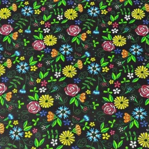 Tissu fleurs multicolores folk 50x70cm