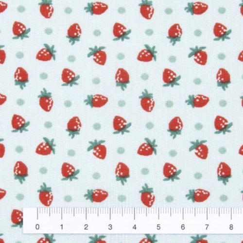 Tissu coton fraises bleu ciel  50x77  cm
