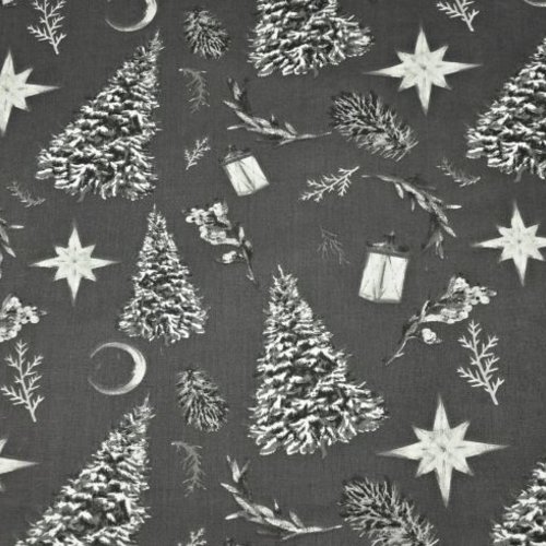 Tissu coton sapin de noël argentés 50x80cm