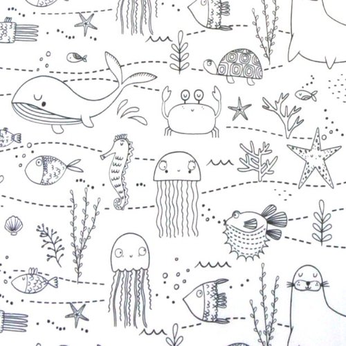 Tissu à colorier thème marin 50x75 cm