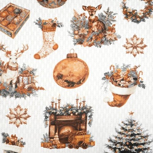 Tissu coton noël marron et blanc 50x80cm