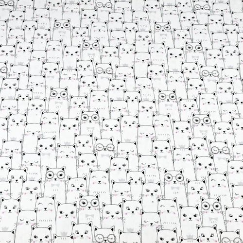 Tissu coton enfant chats noir et blanc  50x80 cm