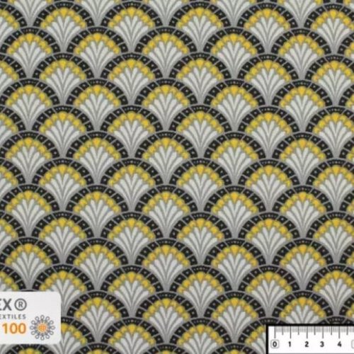 Tissu coton éventails jaune et gris 50x80 cm