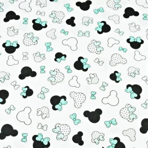 Tissu coton minnie minnie menthe et blanc 50x80cm