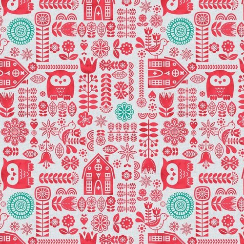 Tissu ameublement hiboux rouge 50x70cm