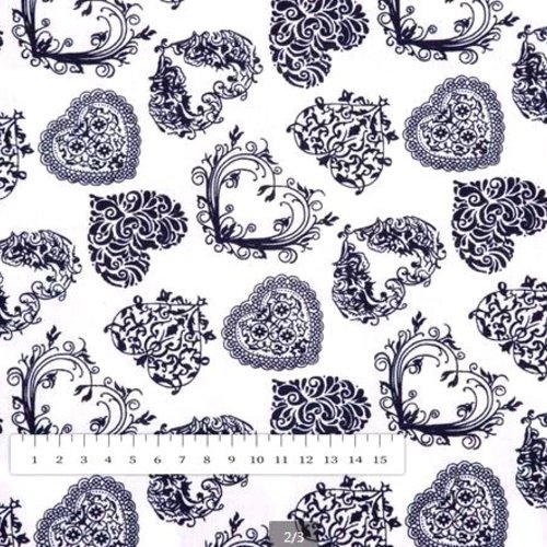 Tissu coeurs marine et blanc 50x79cm