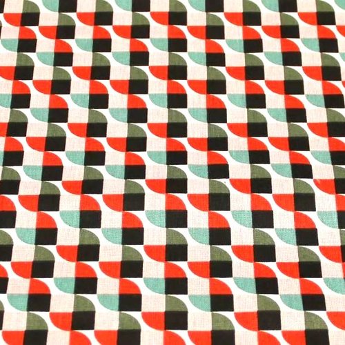 Tissu graphique rouge et vert retro 50x80 cm