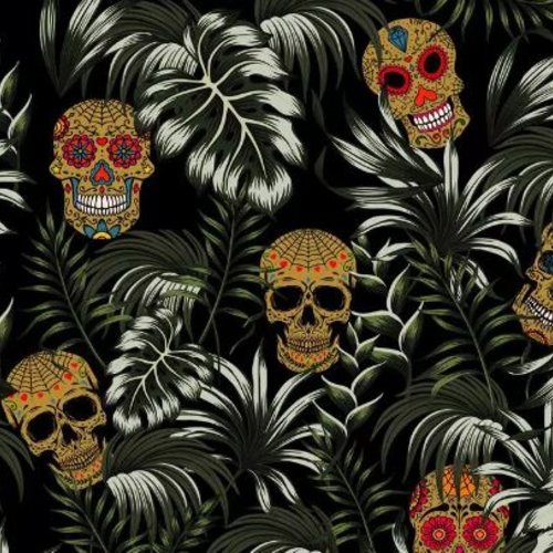 Tissu têtes de mort jungle tropical 50x70cm