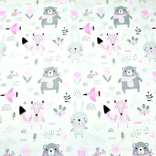 Tissu enfant ours rose 50x70 cm