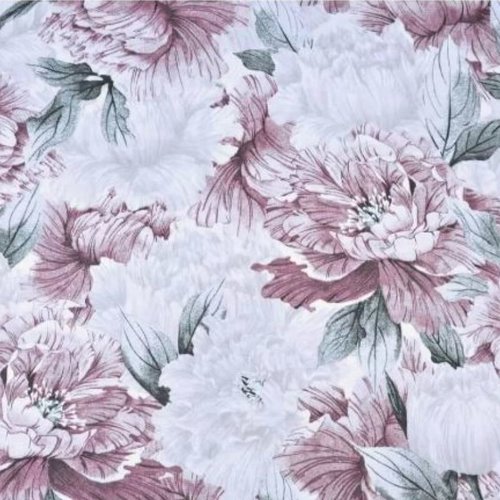 Tissu coton pivoine rose et gris 50x80 cm