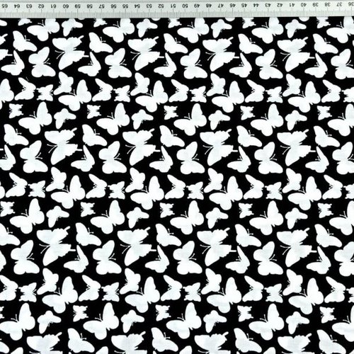 Tissu papillons noir et blanc 50x80 cm