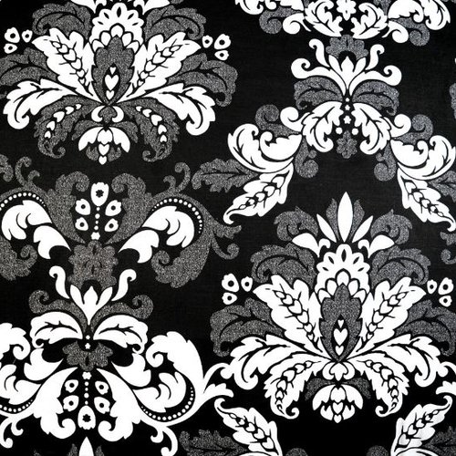 Tissu fleurs folk noir et blanc 50x70 cm